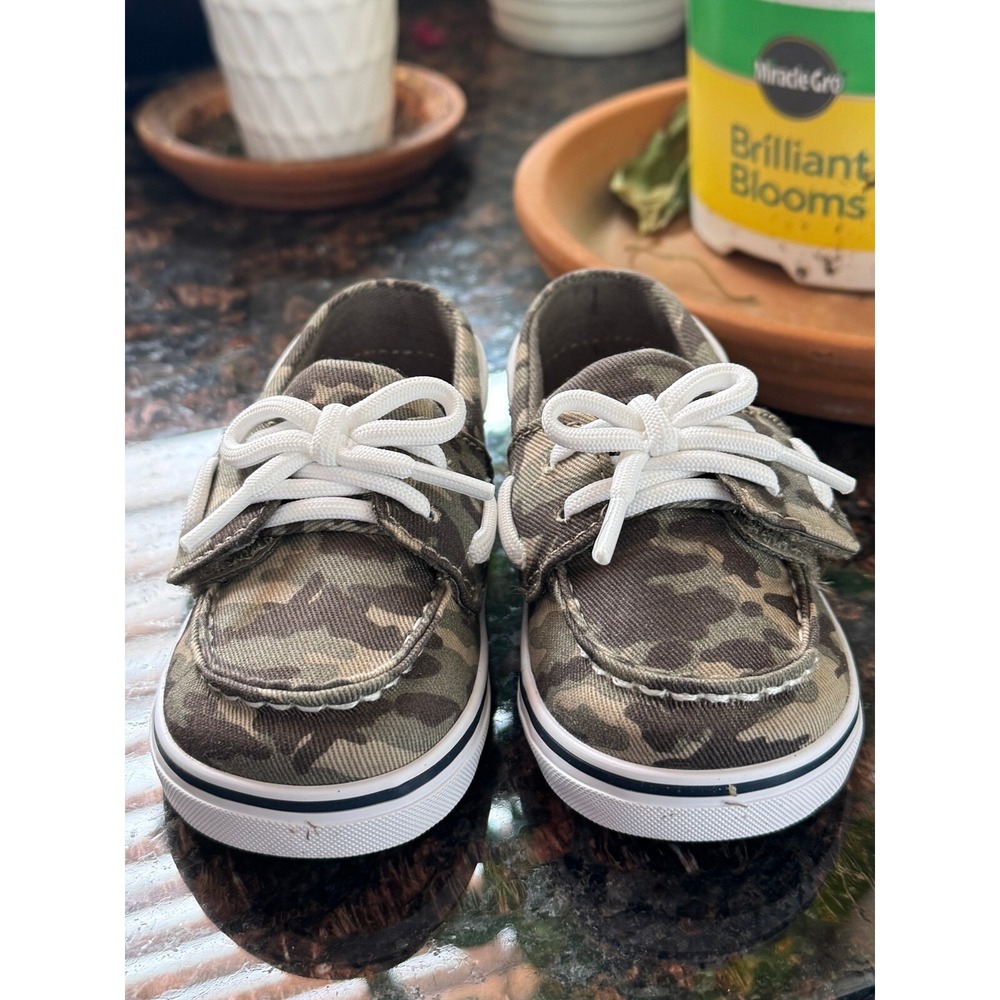 Sperry Boys Intrepid Camo Lace Up Low Top Crib Shoes Infant Toddler Size 3 NEW